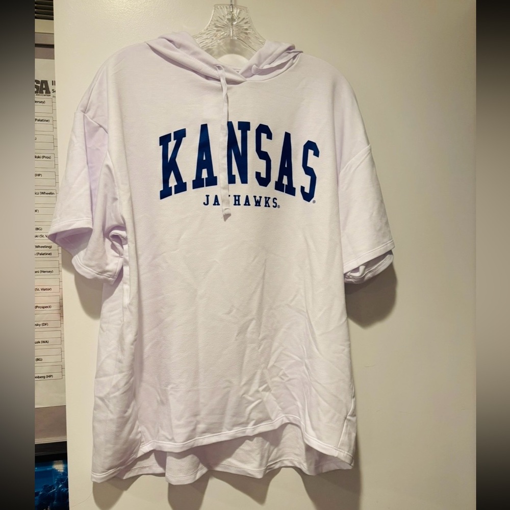 FANATICS NWT Kansas Jayhawks Women’s White Hoodie T-Shirt, Size Medium